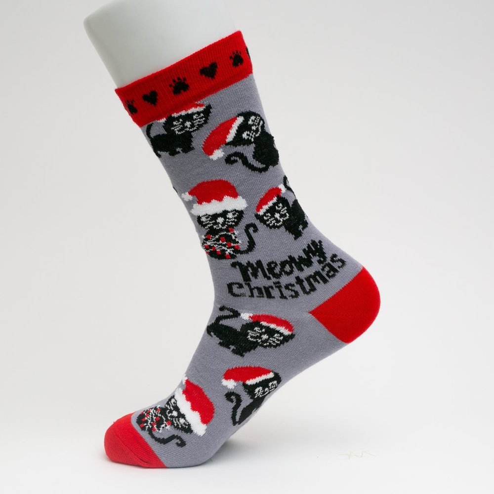 Meowy Christmas Themed Mid Calf Length Socks